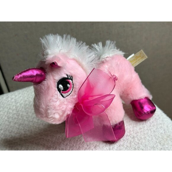 Dan Dee Collectors Choice Pink Unicorn Plush Toy Bow Sewn Eyes Stuff Animal Kids - Picture 2 of 4